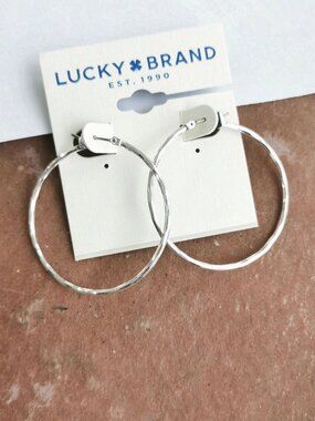 Lucky Brand Silver Hoop Earrings Bold Timeless Large Circle Statement New